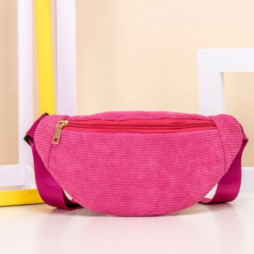 💙 Women’s Corduroy Pink Single Pocket Adjustable Strap Fanny Pack